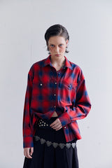 シルバーボタンチェックシャツ RED
