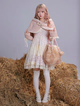 ROSE ISLAND Fluffy Forest Language Knitted Fleece Cape with Sleeves