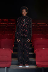 FLORAL JACQUARD ZIP JACKET / BLACK