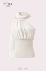 one-shoulder mint chiffon sleeveless top 