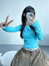 オープンバック セミクロップ 長袖Tシャツ💙🤍🖤 - 3カラー