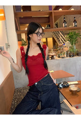 Summer knit flower sleeveless tee