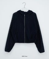Linef Lace Summer Semi-Crop Hood Zip-Up
