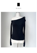 Unbuttoned off-shoulder halter strap long sleeve T-shirt (3 colors)