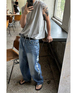 [Unisex] Real stitch semi wide denim pants