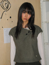 TULIP COLLAR PUFF BLOUSE (DOT KHAKI)