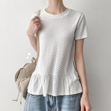 ドット ヘム フリル 半袖 ロング Tシャツ (4 colors)