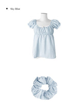[Scrunch SET ] Unru Puff Shirring Layered Button Blouse