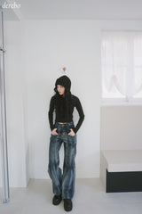 Vintage washed wide denim pants