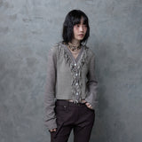 FRINGE STRIPE CARDIGAN: BEIGE