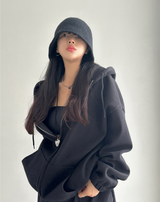 (UNISEX)ワッフルシックボクシーオーバーサイズドロングルーズソフトフィットビッグフーディージップアップ