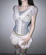 floral puff lace tee (3colors)