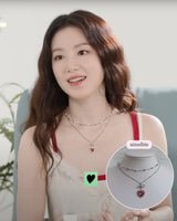 [IDLE Shuhua Necklace] ローズピンクハートプリンセスレイヤードネックレス - シルバーカラー