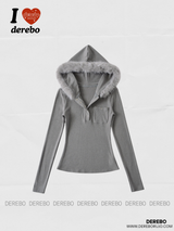 ファーフードポケットスリムロングスリーブT