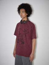 Dark wine red drum kit washed vintage short sleeve T-shirt