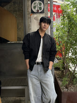 Cut line reverse denim pants