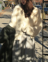 Winter Angora Knit Hooded Cardigan