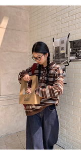 Rugby striped loose fit collar knitwear