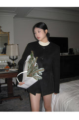 Black round wool no collar jacket