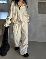 Fleece track semi zip-up sweatshirt