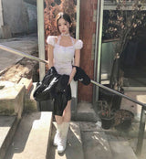 fine cotton square mini puff ops lace tie set