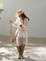 Lace panel pleated romantic dress