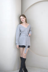 Offshoulder Wrap Strap Cardigan Gray