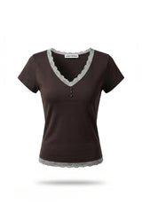 26SS★ [SET] レース トリム Vネック Tシャツ＋スカート
