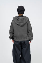 Vintage Washing Crop Hooded Zip-Up