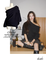 Chic black unbalanced off-shoulder knitwear