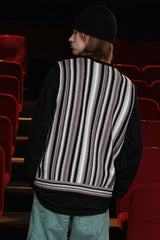 STRIPE ZIP KNIT VEST / BLACK