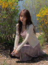 [Belt Set] Cheek Drape Check Unbalance Sleeveless Long One Piece