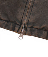 Washed Leather Crop Jacket - Brown
