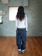 WIDE CUFFS COTTON PANTS (BLUE)