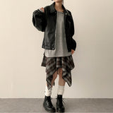 Hial Hem Unbalanced Line Check Banding Skirt
