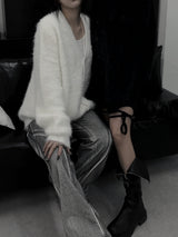 overfit blanc angora knit cardigan (unisex)