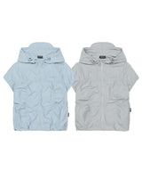 Half-Shirred Hooded Windbreaker - SKY BLUE