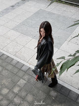 Prague Check Unbalanced Frill Midi Skirt
