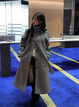 Naren High Neck Quilted Wool Belt Long Coat