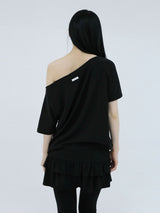 アンバランスボタンショルダートップ(BLACK)
