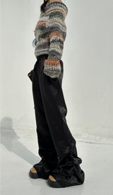 SNOWFLAKE COLOR-BLOCK BROWN OFF-SHOULDER LONG-SLEEVE KNIT