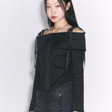 フックオフショルダーブラウス[black]