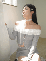 レースリボンリブクロップTシャツ