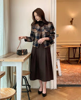 LT Round-Neck Color Matching Check Tweed Jacket