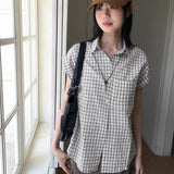Lupo Linen Roll-Up Pocket Checkered Short Sleeve Shirt