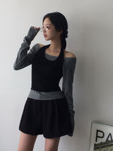 [MADE] Ray, U-neck rib long sleeve T-shirt