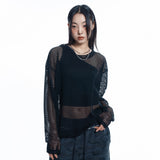 Cut Off Net Knit - BLACK