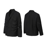 RELABEL Black Multi-Zipper Placket Structure With Exposed Pockets, Loose and Casual Suit