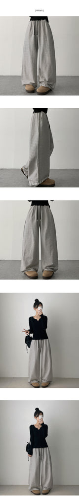 Petz Waist Color Stripe Back Pocket Patch Banding Wide Pants