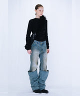 OVERLAP TUCK DENIM PANTS